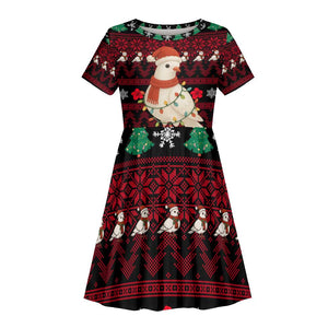 Guinea Christmas Kid Short Sleeve Dress Festive Dove String Lights and Red Black Holiday - African Pride