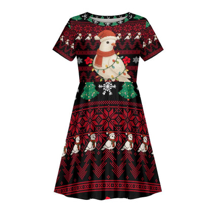 Guinea Christmas Kid Short Sleeve Dress Festive Dove String Lights and Red Black Holiday - African Pride