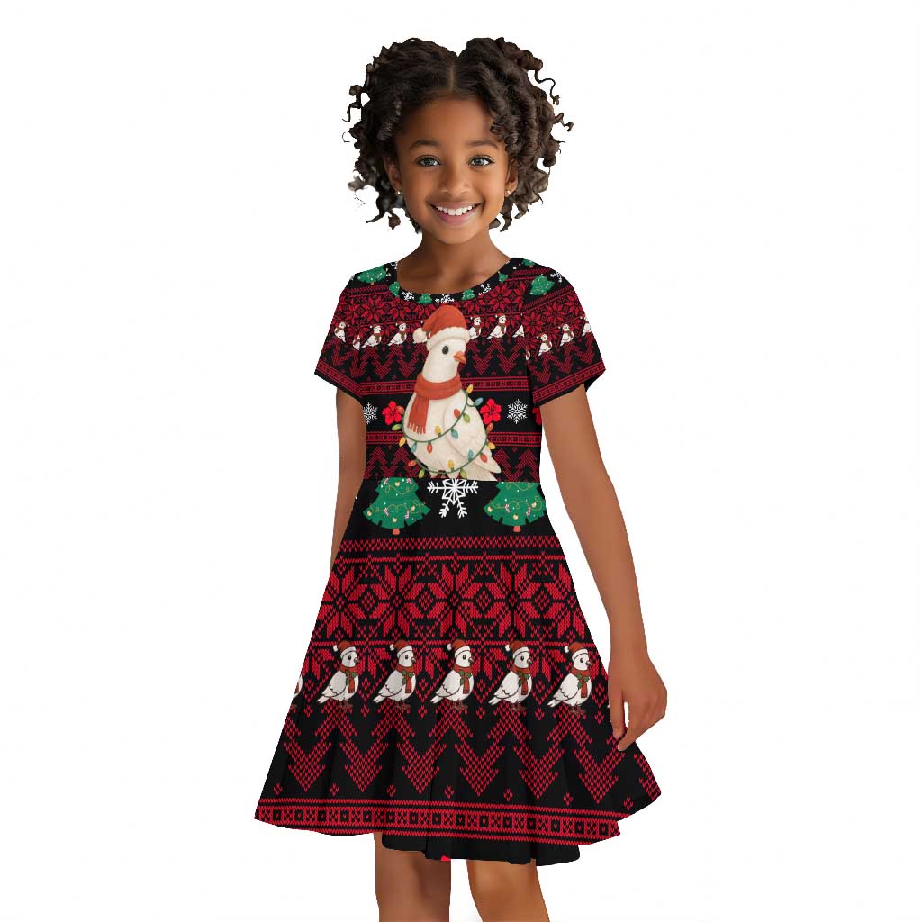 Guinea Christmas Kid Short Sleeve Dress Festive Dove String Lights and Red Black Holiday - African Pride