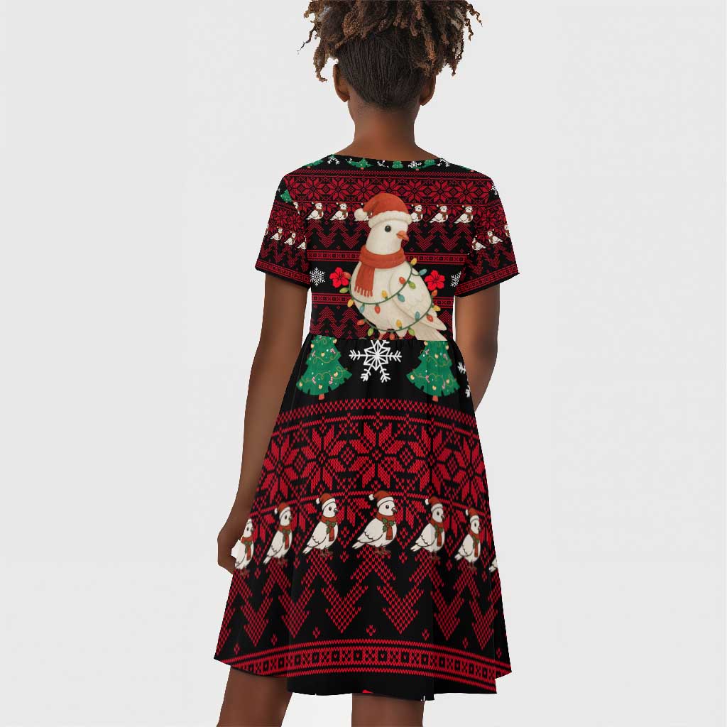 Guinea Christmas Kid Short Sleeve Dress Festive Dove String Lights and Red Black Holiday - African Pride