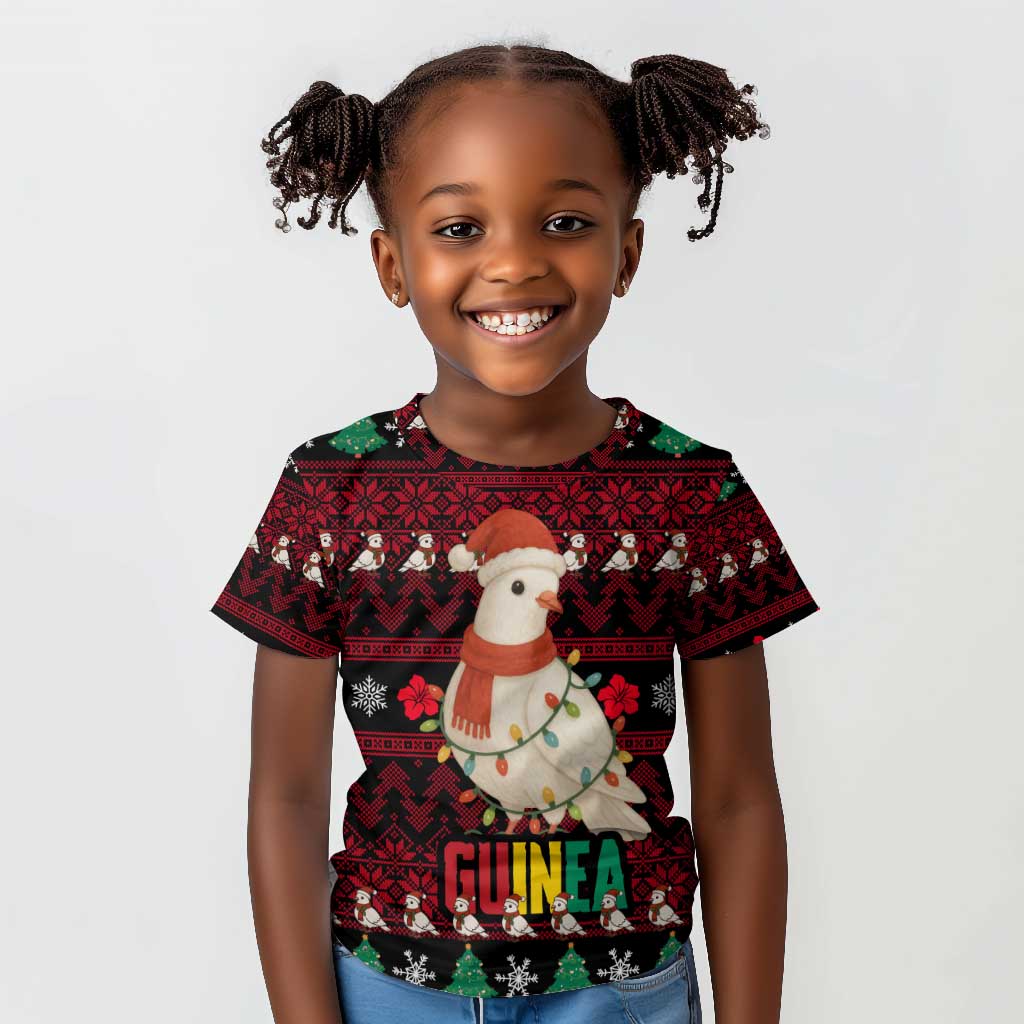 Guinea Christmas Kid T shirt Festive Dove String Lights and Red Black Holiday - African Pride