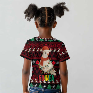 Guinea Christmas Kid T shirt Festive Dove String Lights and Red Black Holiday - African Pride