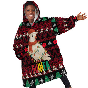 Guinea Christmas Kid Wearable Blanket Hoodie Festive Dove String Lights and Red Black Holiday - African Pride
