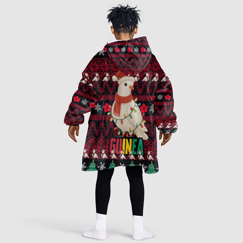 Guinea Christmas Kid Wearable Blanket Hoodie Festive Dove String Lights and Red Black Holiday - African Pride