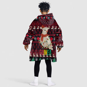 Guinea Christmas Kid Wearable Blanket Hoodie Festive Dove String Lights and Red Black Holiday - African Pride