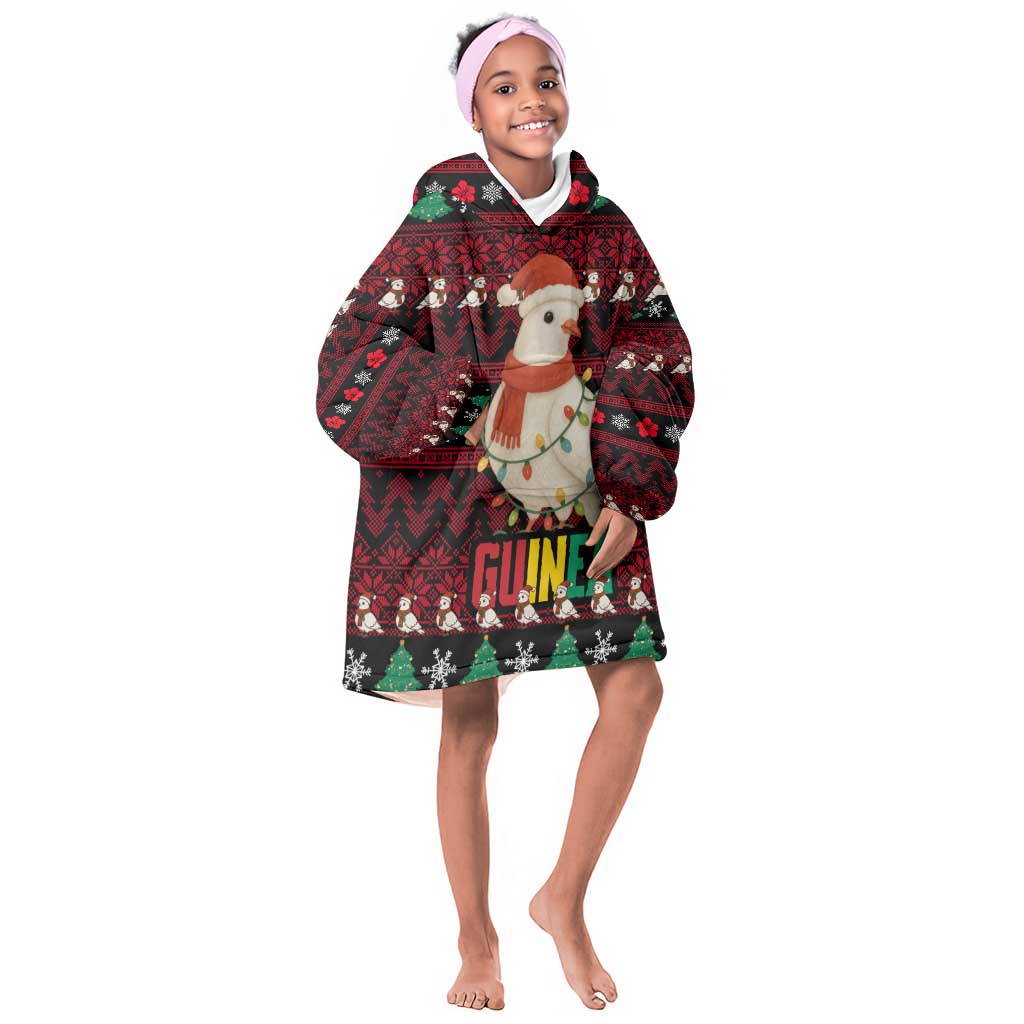 Guinea Christmas Kid Wearable Blanket Hoodie Festive Dove String Lights and Red Black Holiday - African Pride