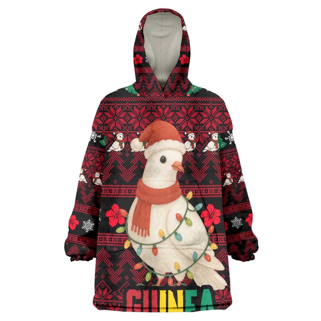 Guinea Christmas Kid Wearable Blanket Hoodie Festive Dove String Lights and Red Black Holiday - African Pride