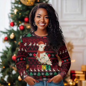 Guinea Christmas Ugly Christmas Sweater Festive Dove String Lights and Red Black Holiday - African Pride