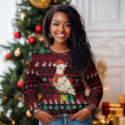Guinea Christmas Ugly Christmas Sweater Festive Dove String Lights and Red Black Holiday - African Pride