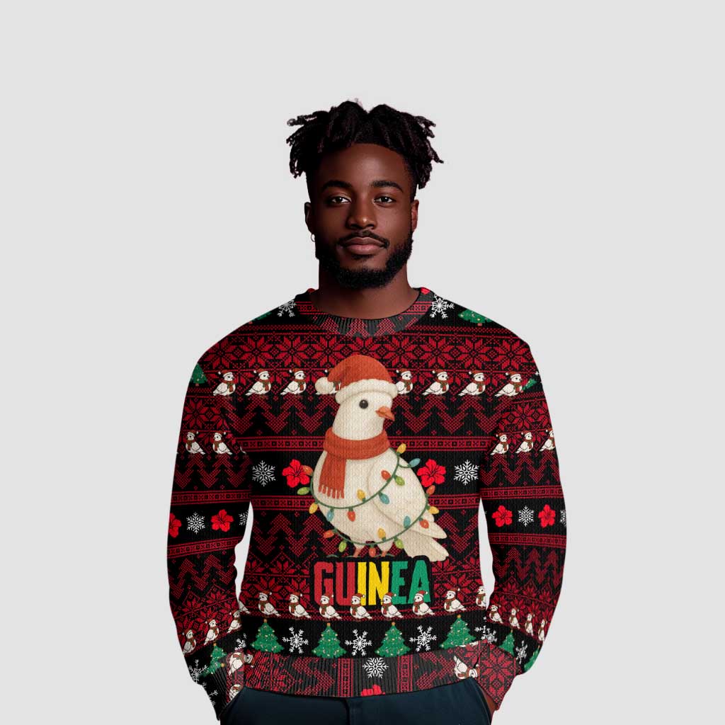 Guinea Christmas Ugly Christmas Sweater Festive Dove String Lights and Red Black Holiday - African Pride