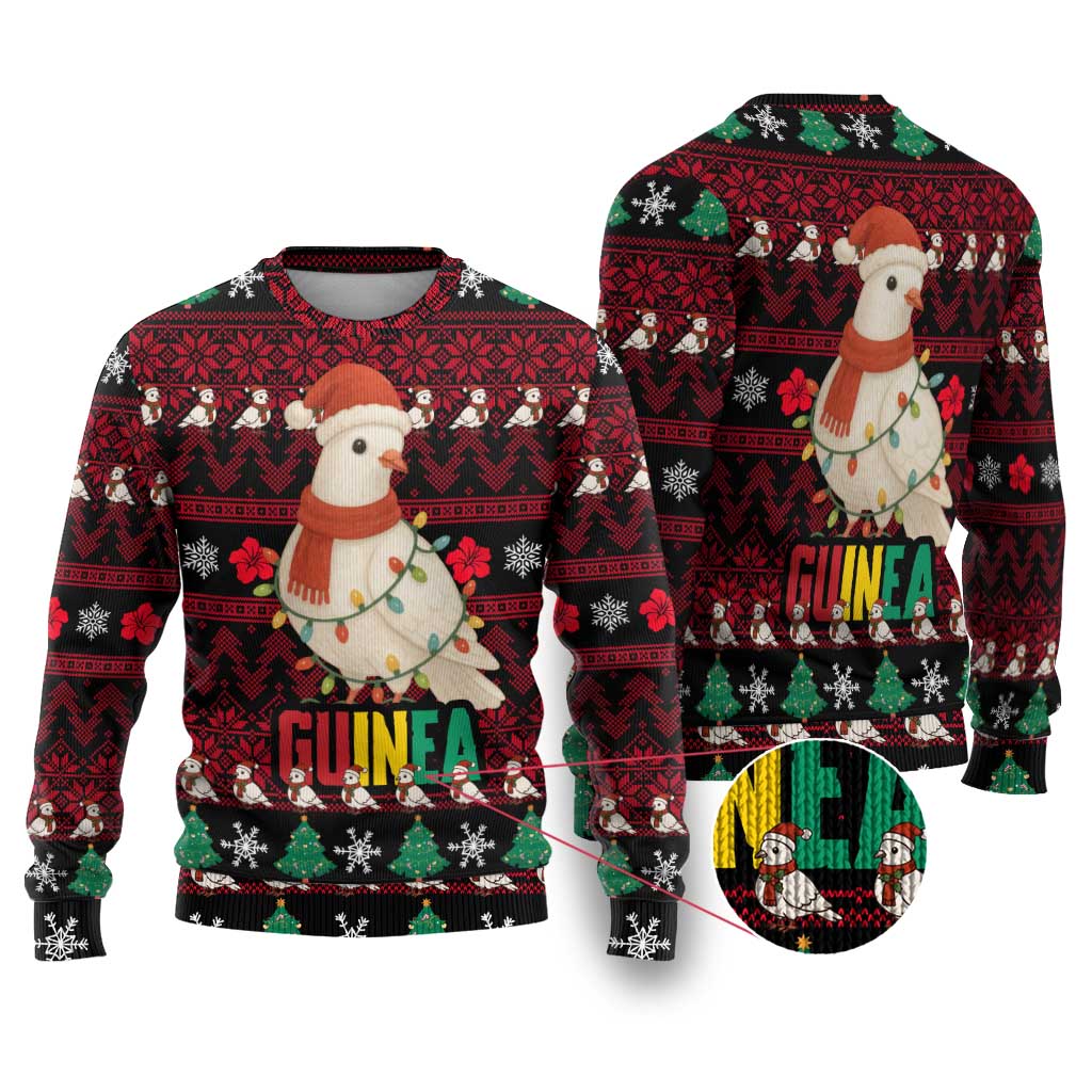 Guinea Christmas Ugly Christmas Sweater Festive Dove String Lights and Red Black Holiday - African Pride