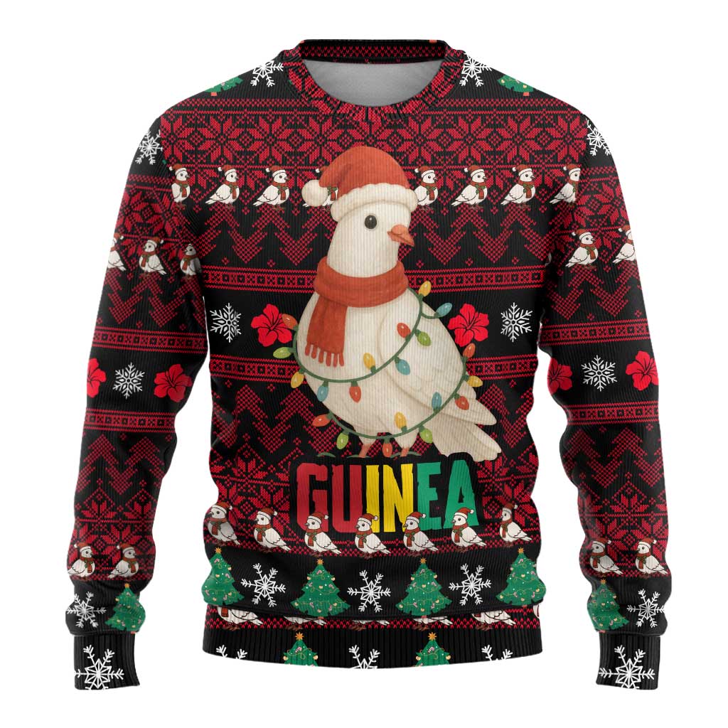 Guinea Christmas Ugly Christmas Sweater Festive Dove String Lights and Red Black Holiday - African Pride