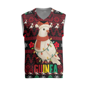 Guinea Christmas Knitted V-Neck Vest Festive Dove String Lights and Red Black Holiday - African Pride
