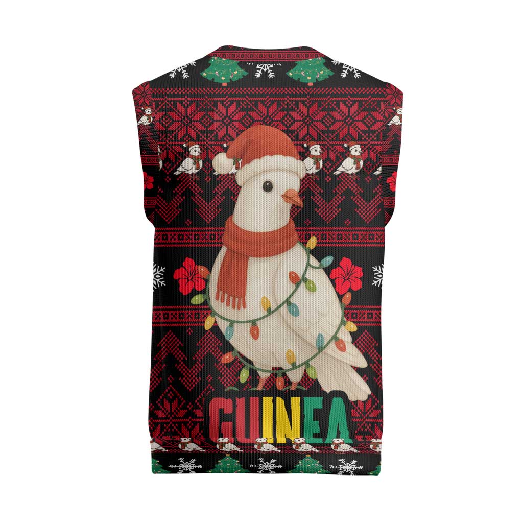 Guinea Christmas Knitted V-Neck Vest Festive Dove String Lights and Red Black Holiday - African Pride