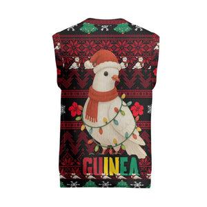 Guinea Christmas Knitted V-Neck Vest Festive Dove String Lights and Red Black Holiday - African Pride