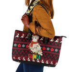 Guinea Christmas Leather Tote Bag Festive Dove String Lights and Red Black Holiday - African Pride