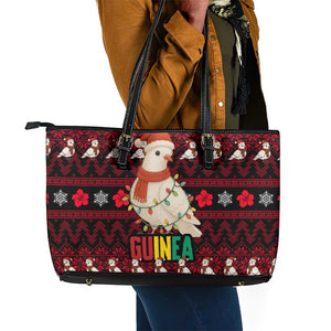 Guinea Christmas Leather Tote Bag Festive Dove String Lights and Red Black Holiday - African Pride