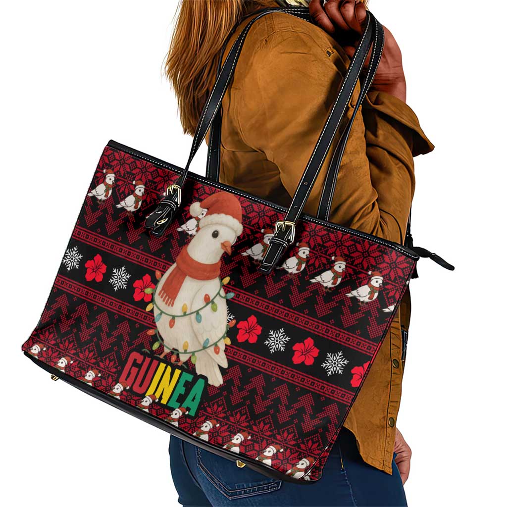Guinea Christmas Leather Tote Bag Festive Dove String Lights and Red Black Holiday - African Pride