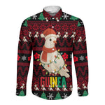 Guinea Christmas Long Sleeve Button Shirt Festive Dove String Lights and Red Black Holiday - African Pride