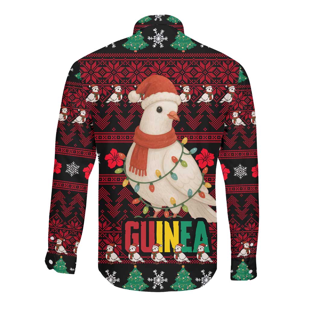 Guinea Christmas Long Sleeve Button Shirt Festive Dove String Lights and Red Black Holiday - African Pride