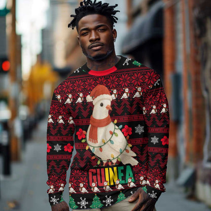 Guinea Christmas Long Sleeve Shirt Festive Dove String Lights and Red Black Holiday - African Pride