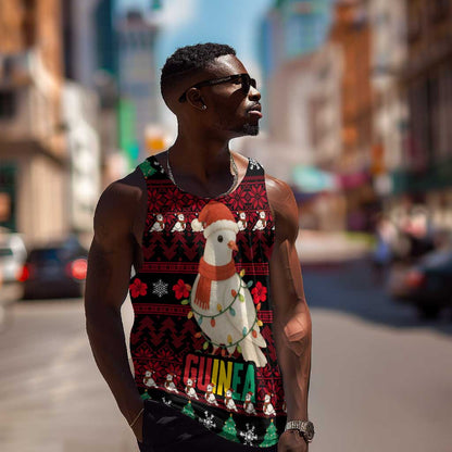 Guinea Christmas Men Tank Top Festive Dove String Lights and Red Black Holiday - African Pride