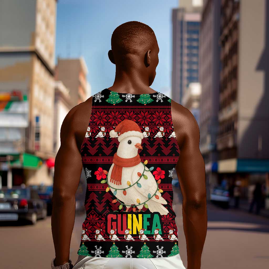 Guinea Christmas Men Tank Top Festive Dove String Lights and Red Black Holiday - African Pride