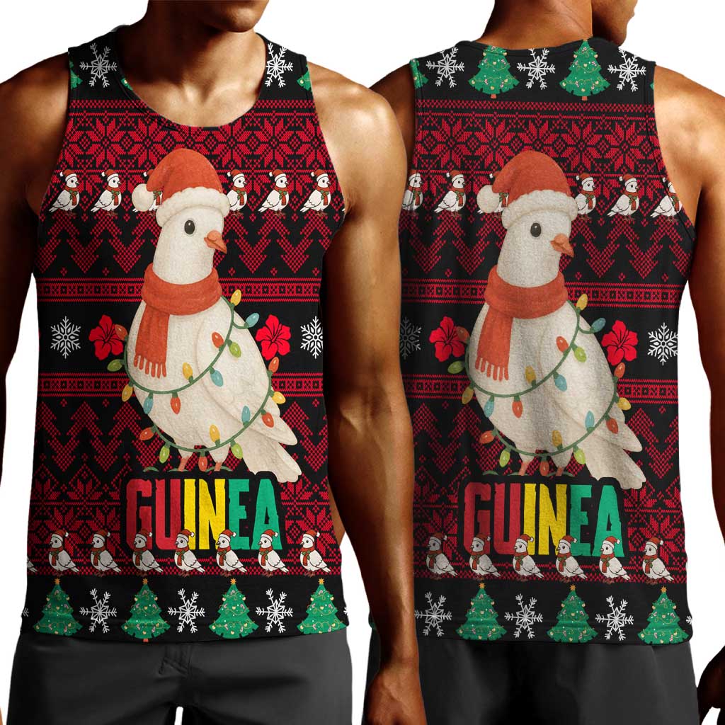 Guinea Christmas Men Tank Top Festive Dove String Lights and Red Black Holiday - African Pride