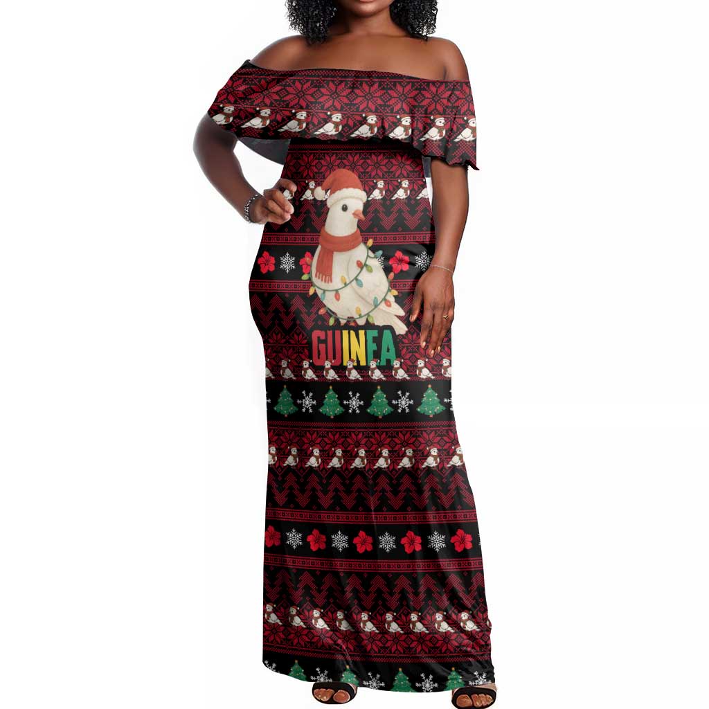 Guinea Christmas Off Shoulder Maxi Dress Festive Dove String Lights and Red Black Holiday - African Pride
