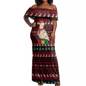 Guinea Christmas Off Shoulder Maxi Dress Festive Dove String Lights and Red Black Holiday - African Pride