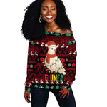 Guinea Christmas Off Shoulder Sweater Festive Dove String Lights and Red Black Holiday - African Pride