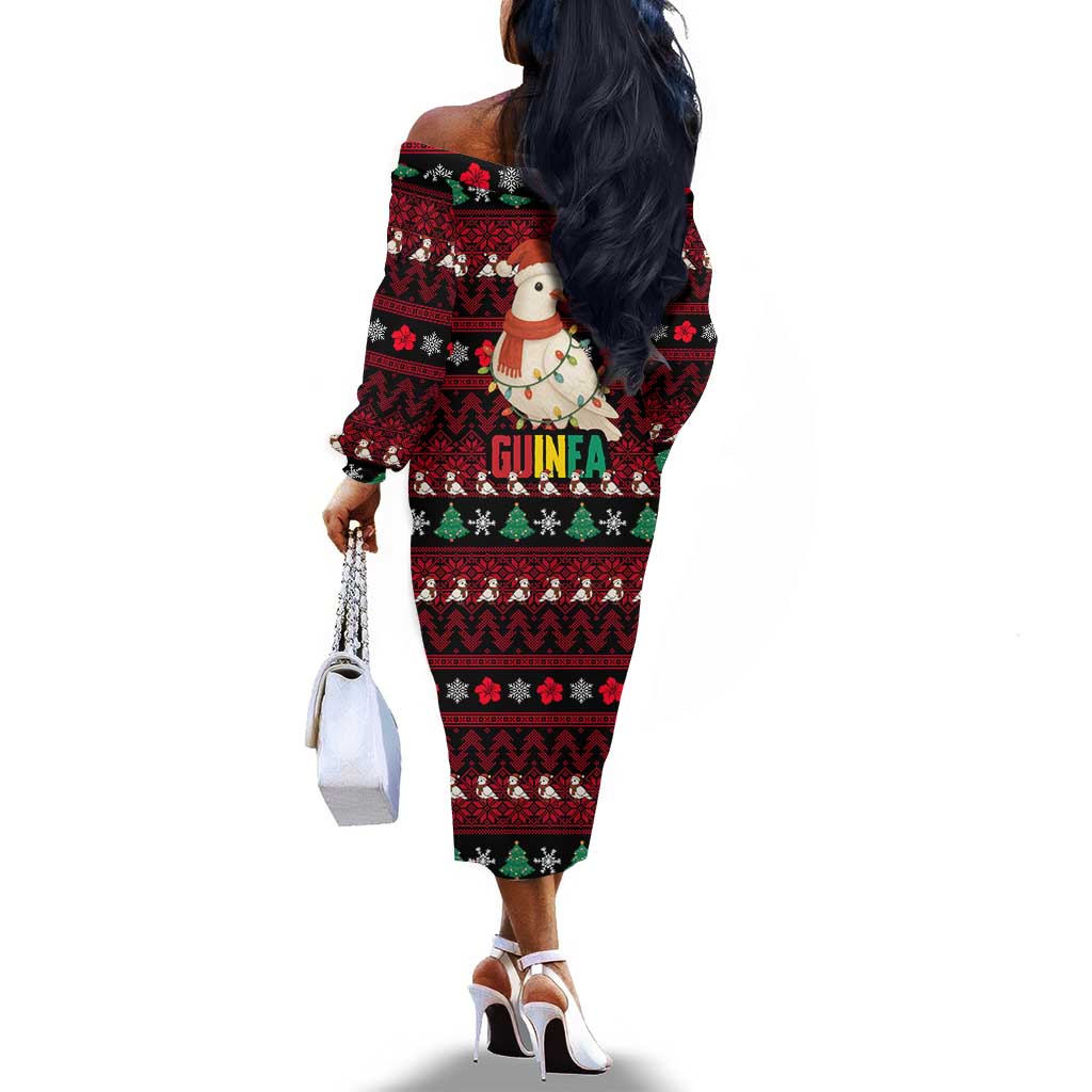 Guinea Christmas Off The Shoulder Long Sleeve Dress Festive Dove String Lights and Red Black Holiday - African Pride
