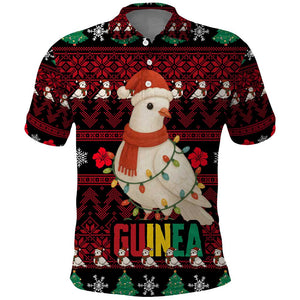 Guinea Christmas Polo Shirt Festive Dove String Lights and Red Black Holiday - African Pride