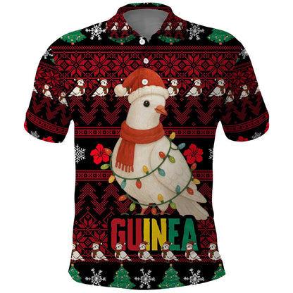 Guinea Christmas Polo Shirt Festive Dove String Lights and Red Black Holiday - African Pride