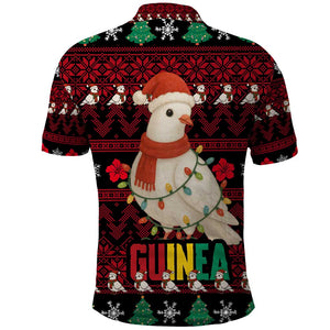 Guinea Christmas Polo Shirt Festive Dove String Lights and Red Black Holiday - African Pride