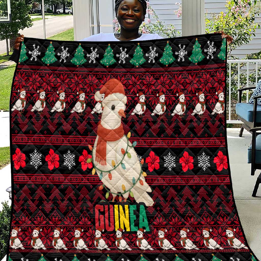 Guinea Christmas Quilt Festive Dove String Lights and Red Black Holiday - African Pride