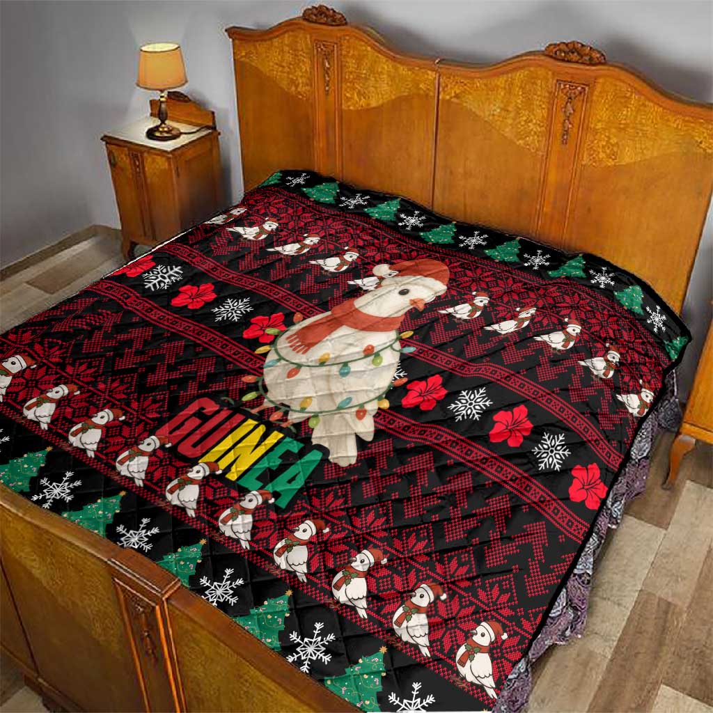 Guinea Christmas Quilt Festive Dove String Lights and Red Black Holiday - African Pride