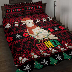 Guinea Christmas Quilt Bed Set Festive Dove String Lights and Red Black Holiday - African Pride