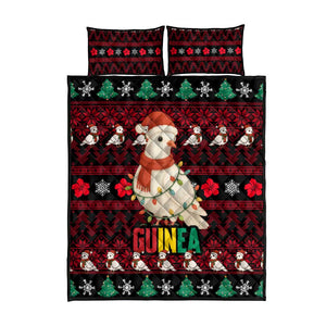 Guinea Christmas Quilt Bed Set Festive Dove String Lights and Red Black Holiday - African Pride
