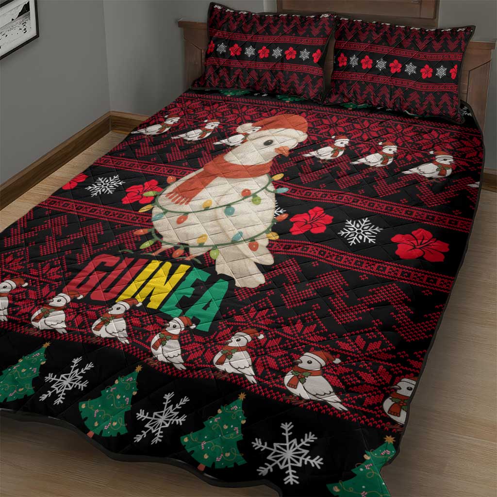 Guinea Christmas Quilt Bed Set Festive Dove String Lights and Red Black Holiday - African Pride