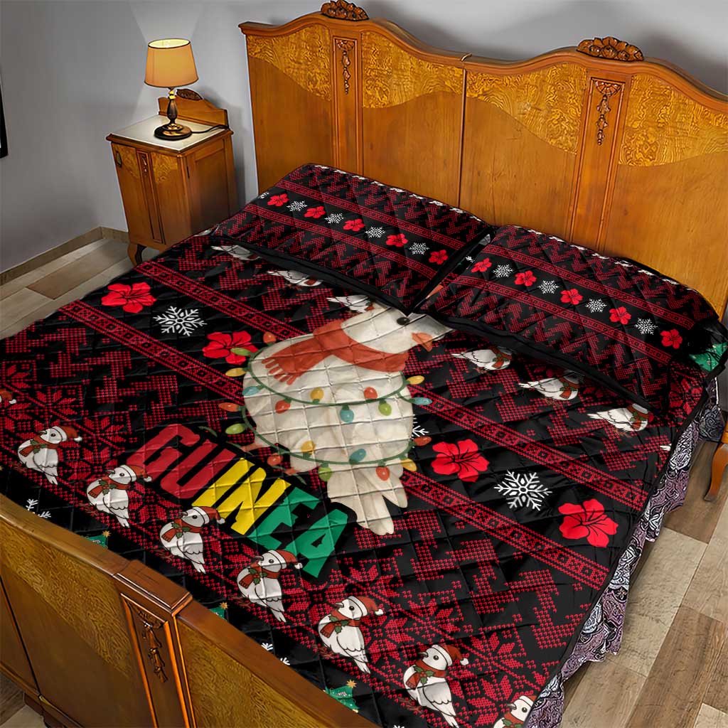 Guinea Christmas Quilt Bed Set Festive Dove String Lights and Red Black Holiday - African Pride