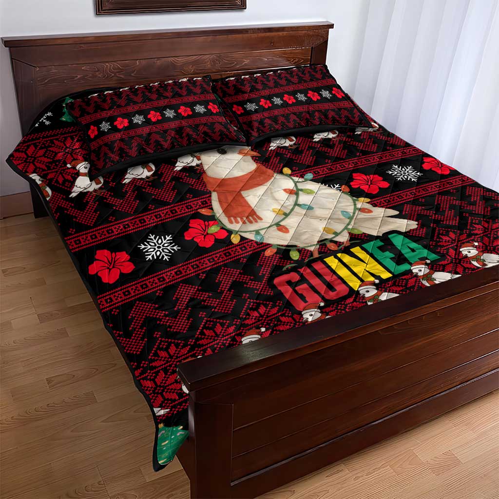 Guinea Christmas Quilt Bed Set Festive Dove String Lights and Red Black Holiday - African Pride