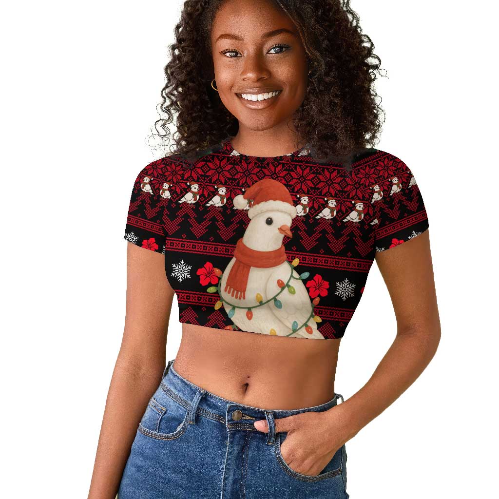 Guinea Christmas Raglan Cropped T shirt Festive Dove String Lights and Red Black Holiday - African Pride