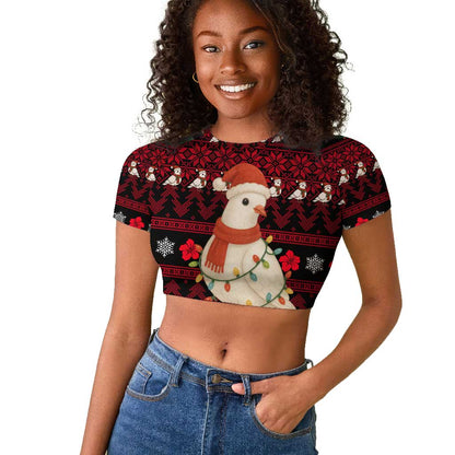 Guinea Christmas Raglan Cropped T shirt Festive Dove String Lights and Red Black Holiday - African Pride