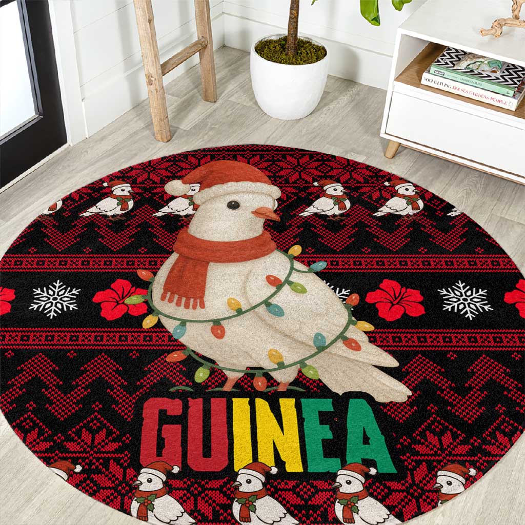 Guinea Christmas Round Carpet Festive Dove String Lights and Red Black Holiday - African Pride
