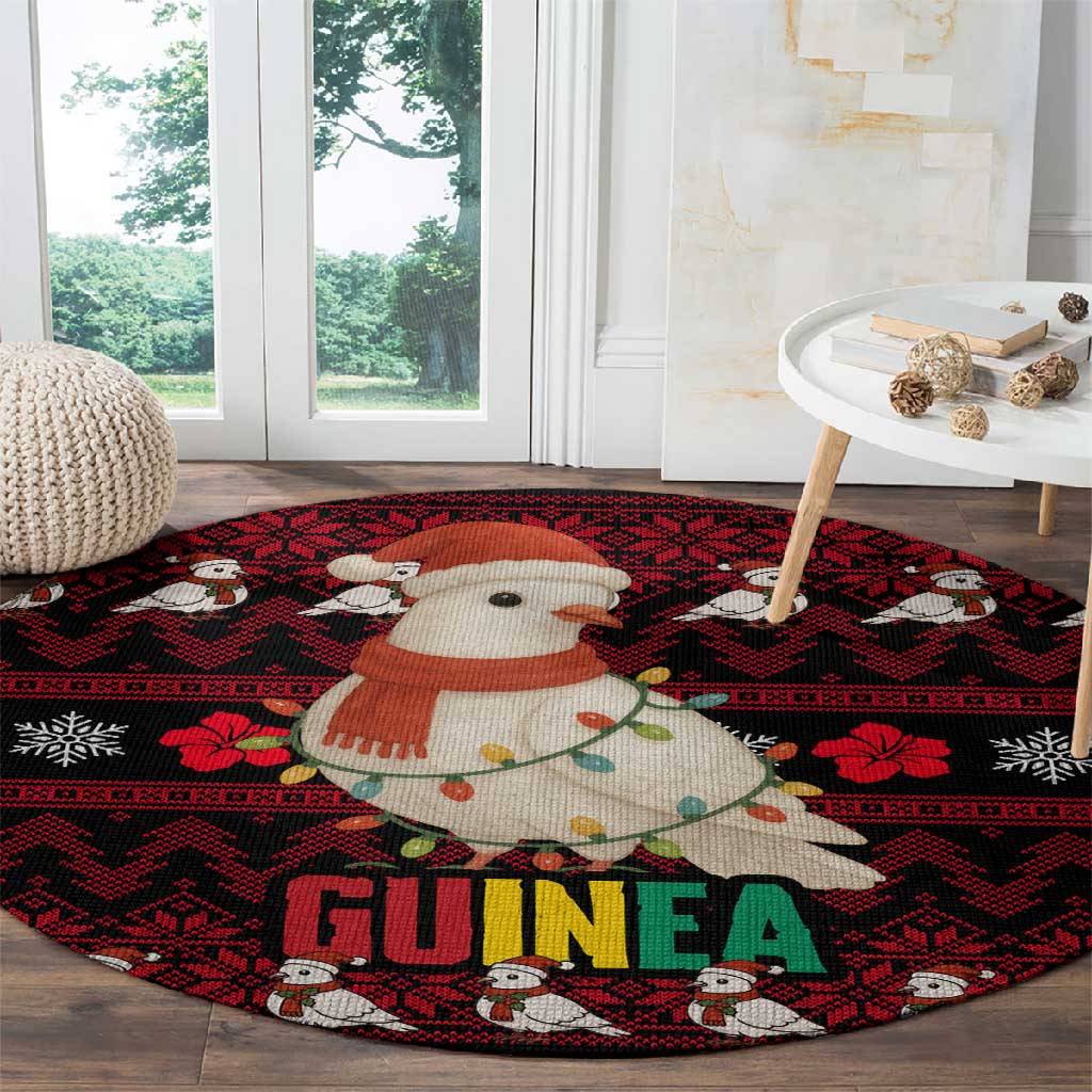 Guinea Christmas Round Carpet Festive Dove String Lights and Red Black Holiday - African Pride