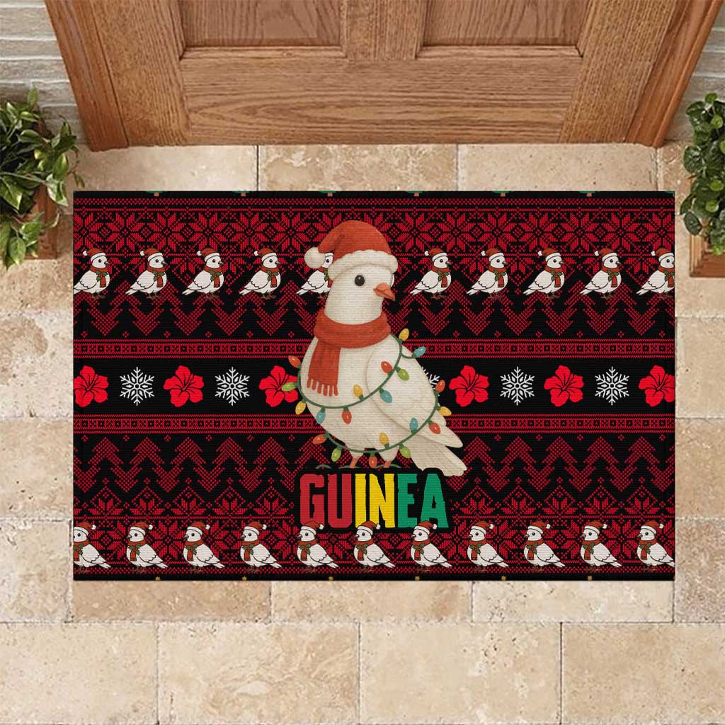Guinea Christmas Rubber Doormat Festive Dove String Lights and Red Black Holiday - African Pride