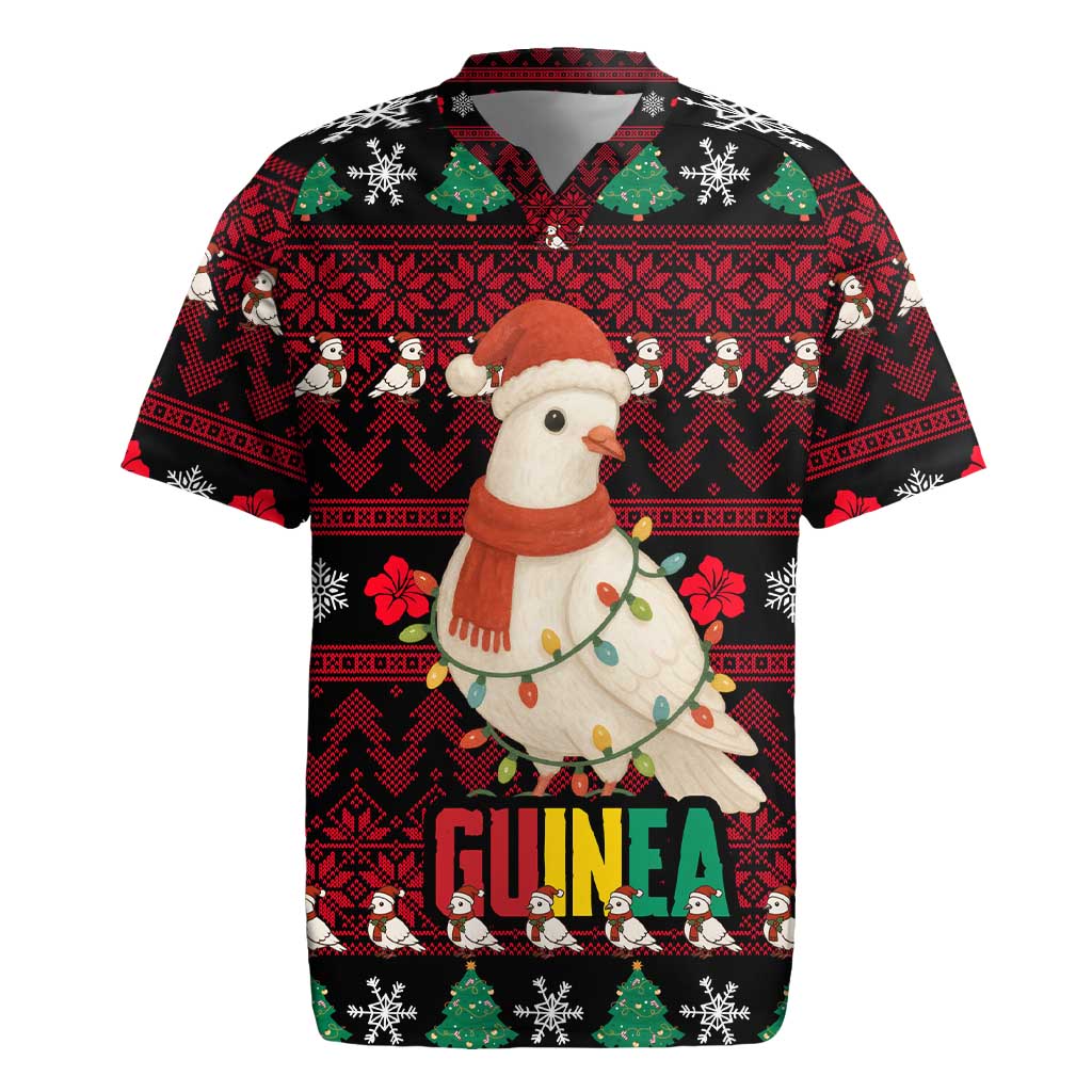 Guinea Christmas Rugby Jersey Festive Dove String Lights and Red Black Holiday - African Pride