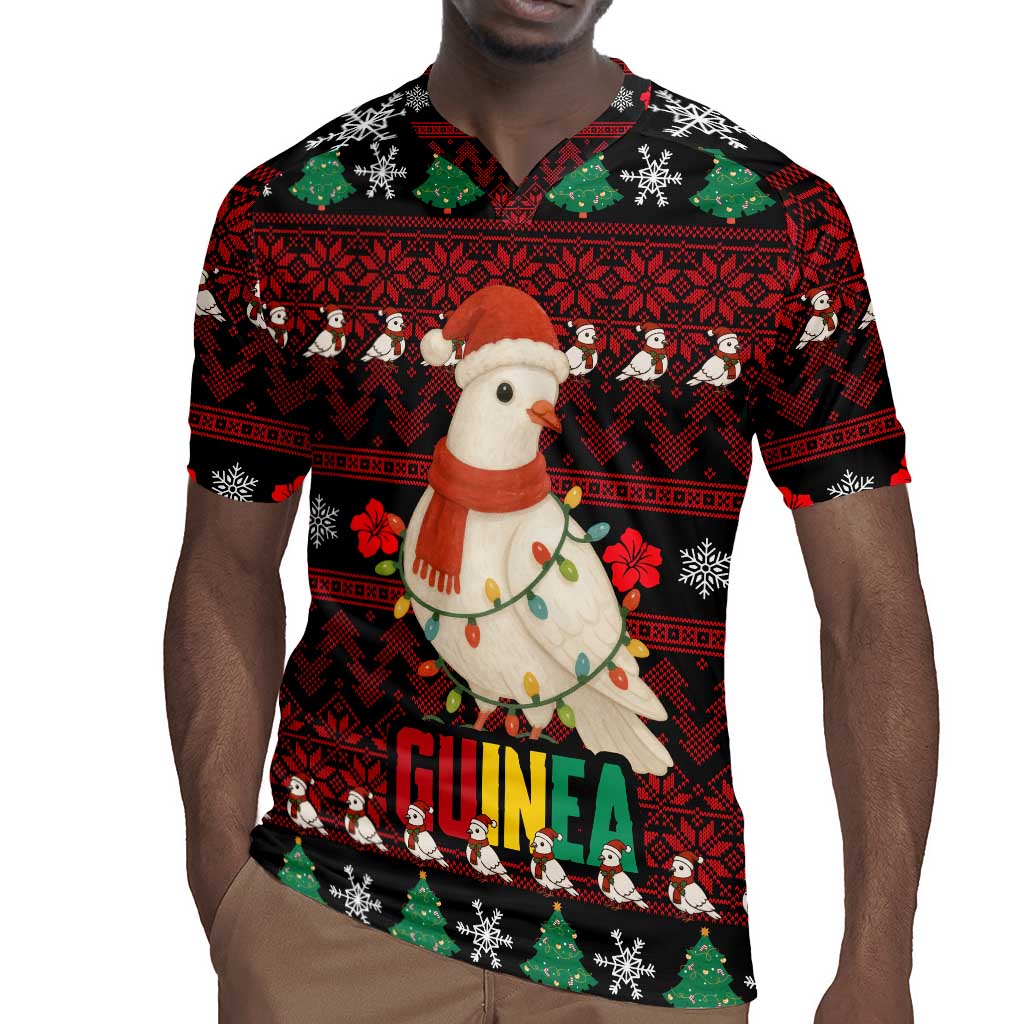 Guinea Christmas Rugby Jersey Festive Dove String Lights and Red Black Holiday - African Pride