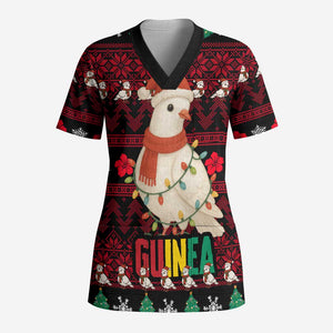 Guinea Christmas Scrub Top Festive Dove String Lights and Red Black Holiday - African Pride